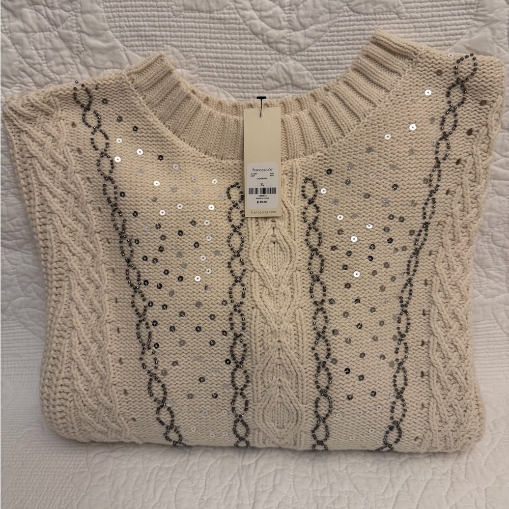 Francesca's Cream Sweater with Sequin Accents